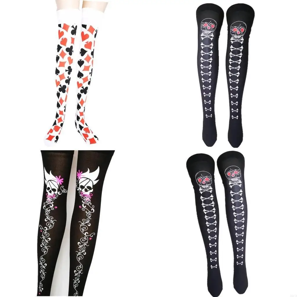

M6CD Women's Lip Print Silk Thigh High Stockings Halloween Over Knee Long Socks