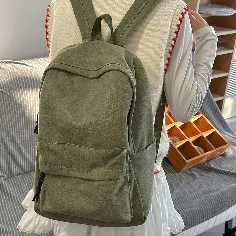 

durable and washable canvas backpack for women pure color student backpack large capacity casual travel bag unisex