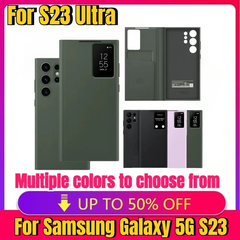 Funda de teléfono inteligente con espejo y visión clara para Samsung Galaxy 5G S23 / S23Plus / S23, fundas protectoras con modelo de chip Ultra inteligente