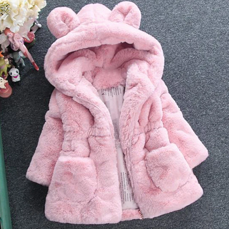 

Winter Outerwear Toddler Girl Clothes Korean Fashion Hooded Warm Thick Fake Fur Cute Kids Jacket Toddler Coat Baby Tops BC495