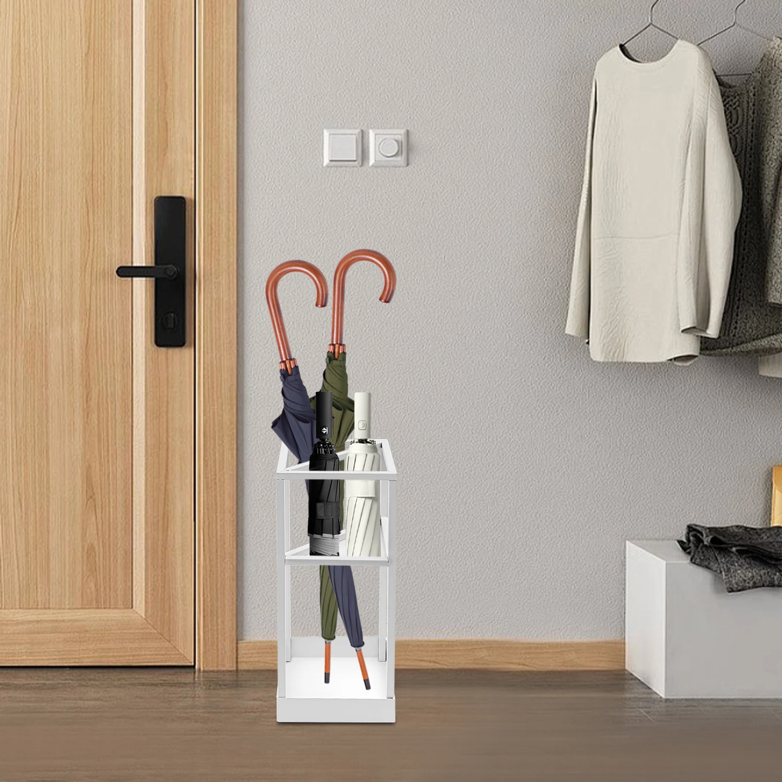 

No-Assembly Square Umbrella Holder With Triangular Shelf, Open Design Easy To Access Clean, Ideal For Hallways & Entrances