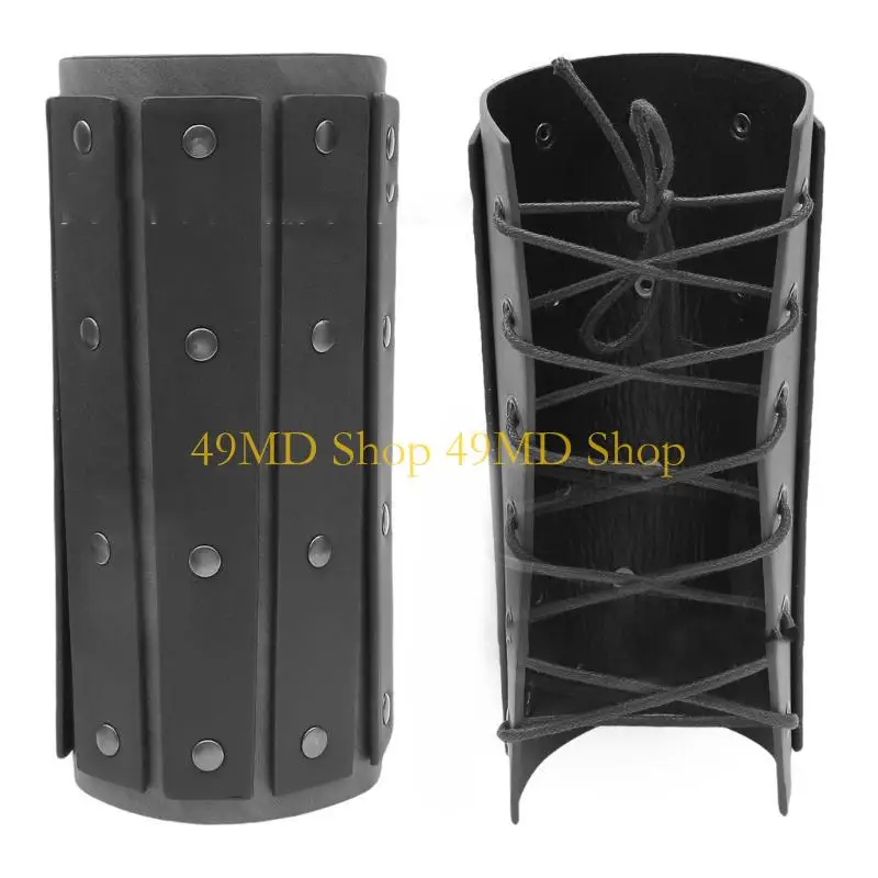 49MD Metal Rivets Wrist Guard Male Role Play Medieval Knight Boxing Wristbands Adjustable Grommets Gauntlets Arm Armors - view 2
