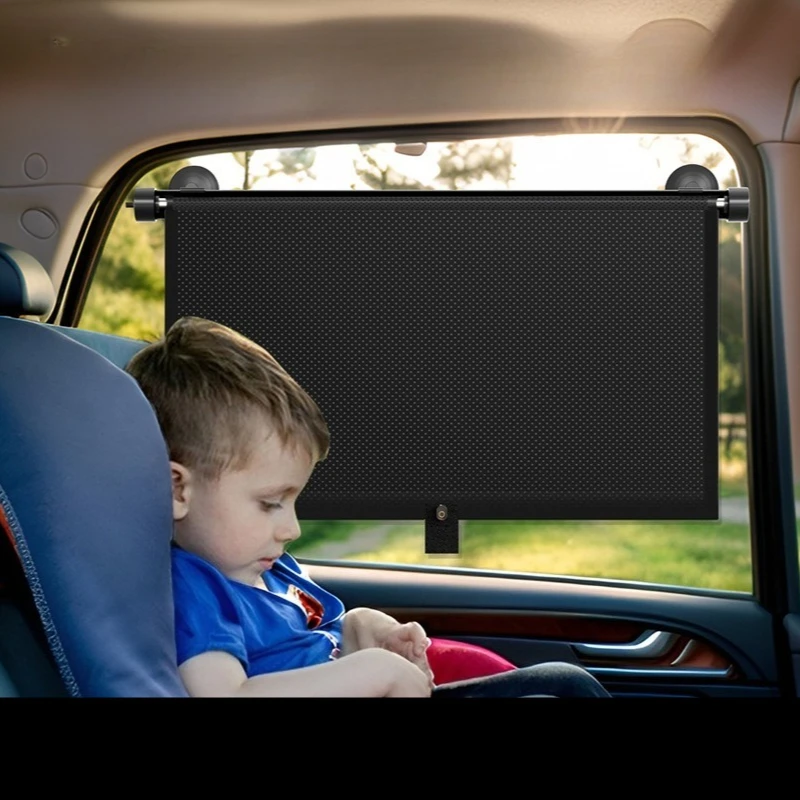 Car Sun Shade, Blackout Auto Retractable Roller Shade for Side Window, Heat Block UV Protection, Universal for Car SUV Truck