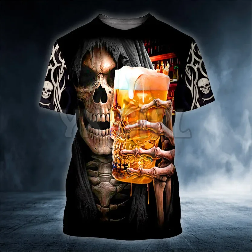 Summer Skeleton Drinking Beer Skull 3D All Over Printed T Shirts Tee Tops shirts Unisex Tshirt Halloween Gift