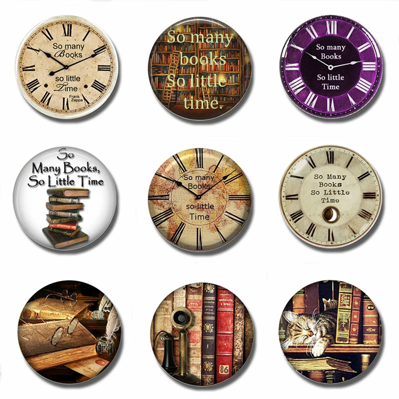 

So Many Books So Little Time 30MM Fridge Magnet Book Lover Gift Glass Dome Magnetic Refrigerator Stickers Note Holder Home Decor