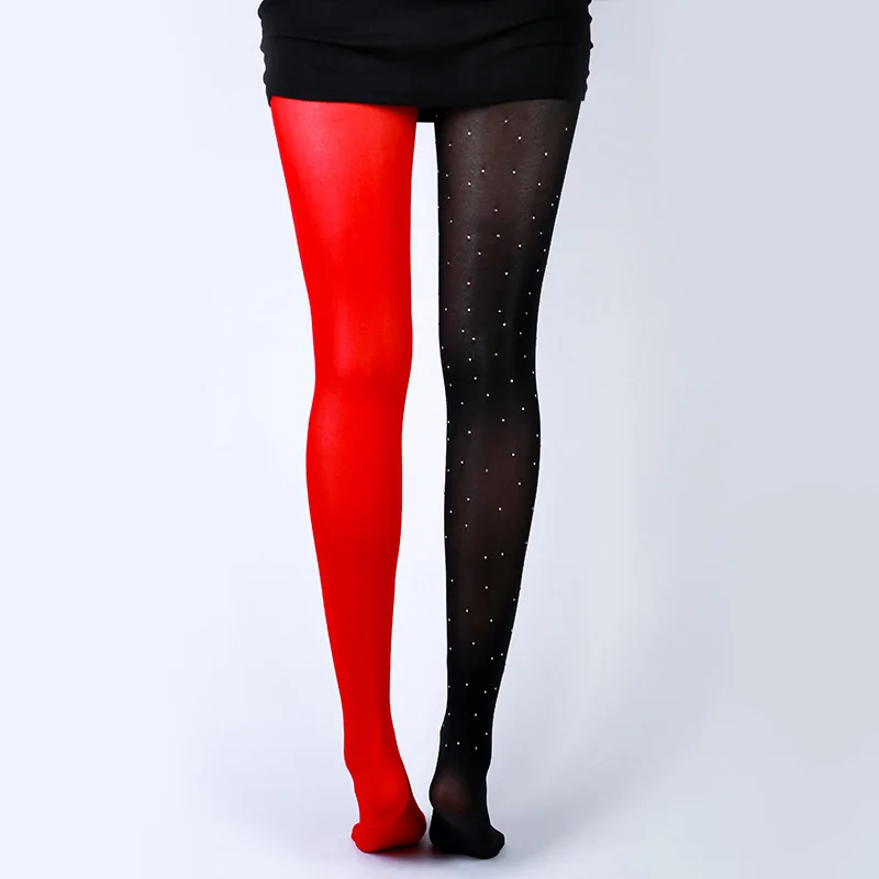 Fashion Hot Drill Black Red Stitching 100D Velvet Keep Warm Pantyhose Woman Spring Autumn Winter High Waist Tights Sexy Stocking