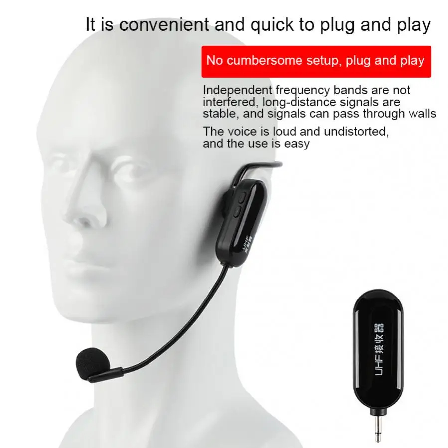 ชุดหูฟังไมโครโฟนไร้สายแบบถอดได้ไมค์รับส่งสัญญาณระยะทาง50ม. สำหรับเครื่องขยายเสียงสอนไกด์นำเที่ยว