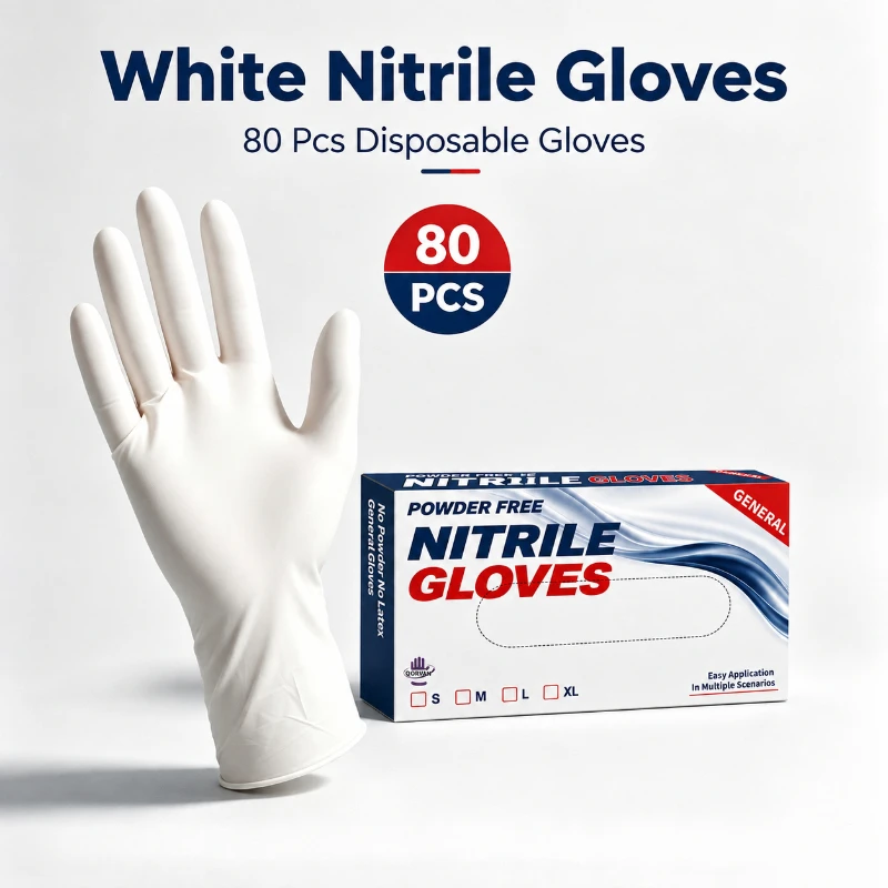 80PCS White Disposable Nitrile Cleaning Gloves Kitchen Dedicated All Season Gloves for Household Daily Cleaning Tasks