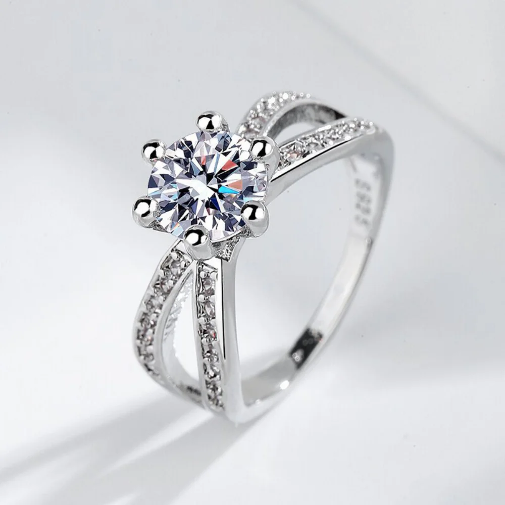 

925 Sterling Silver Ring Inlaid With Aaaaa Round 1 Carat Zircon Women's Fashion Birthday Wedding Valentine's Day Jewelry Gift