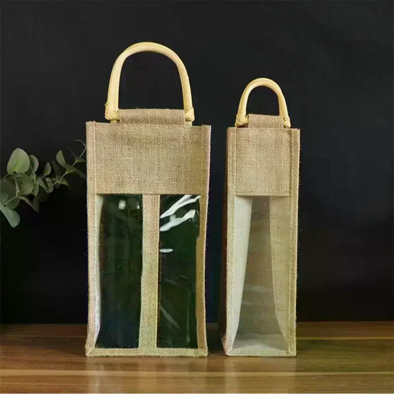 Wine Handbag Wine Gift Box With Window And Handle Single/ Double Bottle Champagne Package Bags Wedding Favors For Guests Red