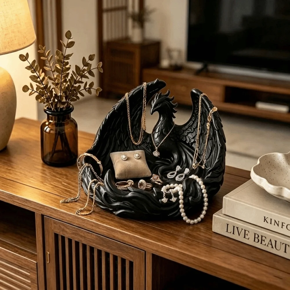 Fashion Phoenix Shape Storage Tray Vintage Resin Creative Coin Holder Tray Realistic Multi-Color Jewelry Dish Desktop Organizer