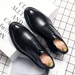 Zapatos formales de negocios para hombre, calzado de cuero, bajo, Color sólido, Oxford, punta estrecha, para oficina, otoño, 2024