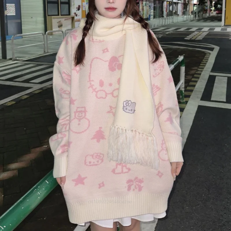 Kawaii Sanrio Star maglione lavorato a maglia Hello Kitty donna autunno inverno nuovi pullover versatili Y2k Sweet Girls Preppy abbigliamento