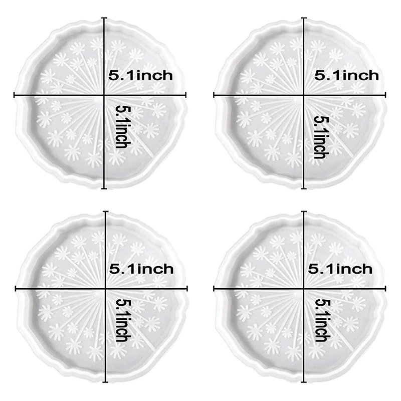 4PCS Dandelion Resin Coaster Molds,For Resin Casting,Silicone Molds For DIY Epoxy Resin Coaster,Home Decoration