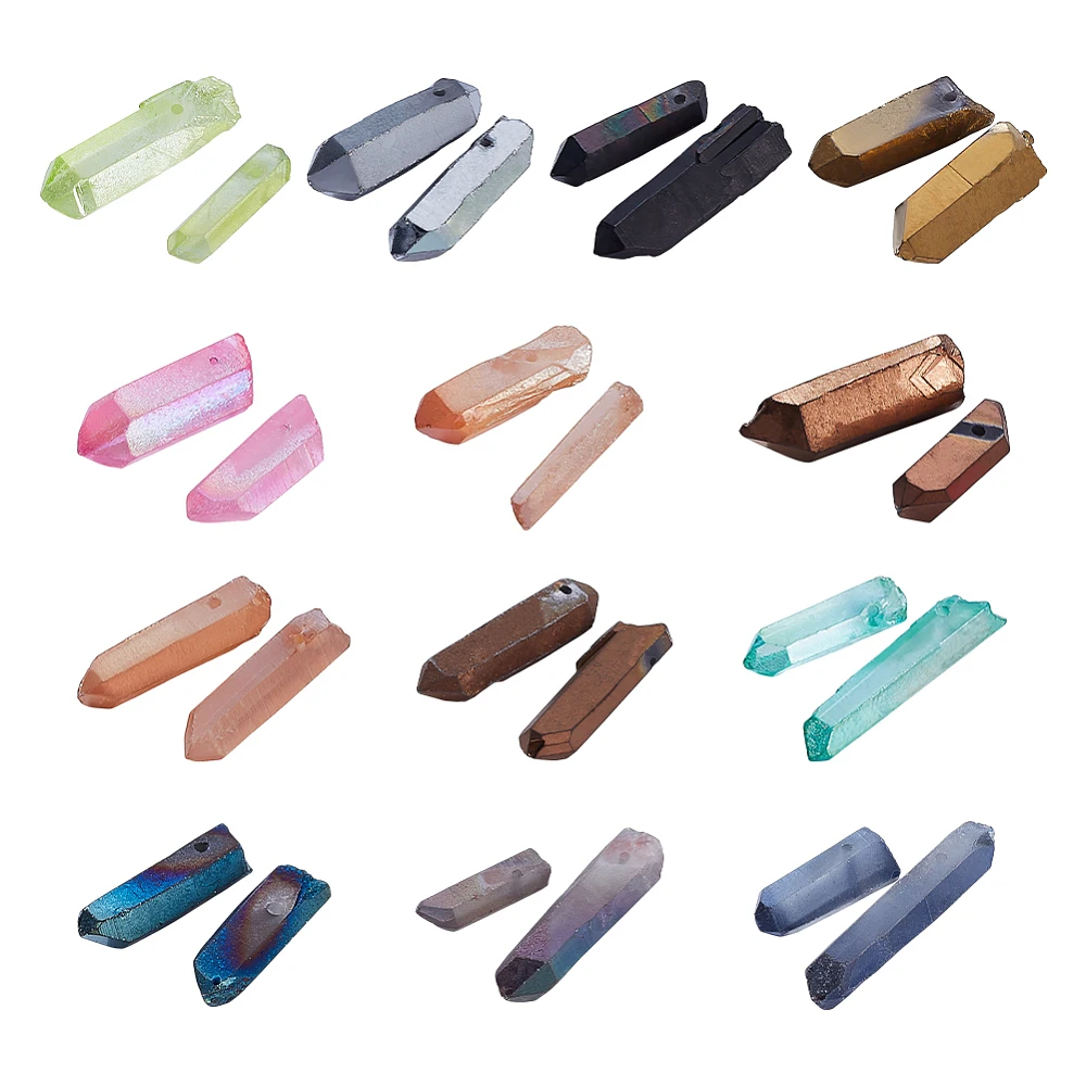 26 Pcs Electroplated Quartz 13 Colors 21-43mm Cylindrical Mixed color Loose Beads for Jewelry Making DIY Crafts Hole: 1mm