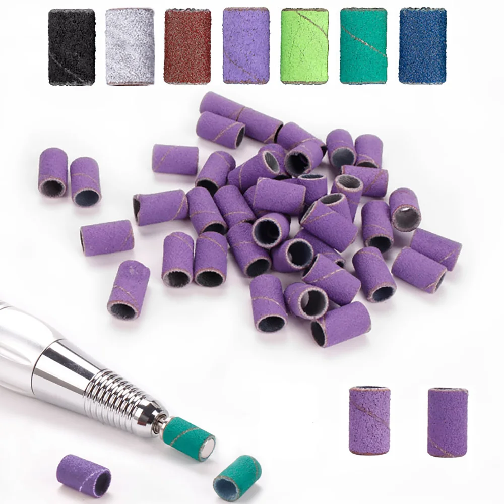 100 قطعة الرملي العصابات مع 1 قطعة رمح معدني مجموعة مسمار لقمة ثقب العناية بالقدم تلميع مانيكير جل مزيل طلاء الأظافر أدوات القاطع