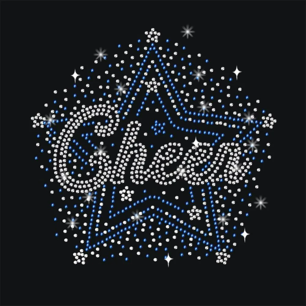 Cheer Star Rhinestone Iron on Hotfix 8.26x11.69inch Bling on Patch Heat Transfer Decal Clothing Repair Applique for Clothing