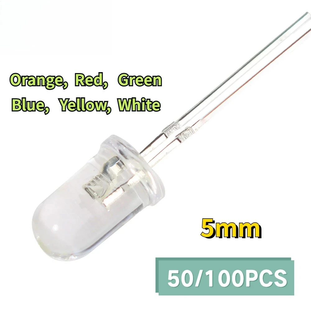 50/100PCS 5mm LED Diodes F5 Multicolor Diodes Red/Green/Blue/Yellow/white Emitting Diodes Kit for DIY Electronics Arduino