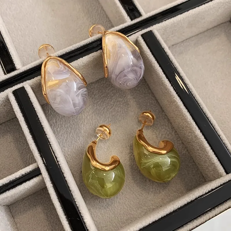 

Vintage Resin Water Drop Earrings for Women Niche Design Elegant Socialite OL Fashion Fruit Green Exquisite Jewelry Accessories