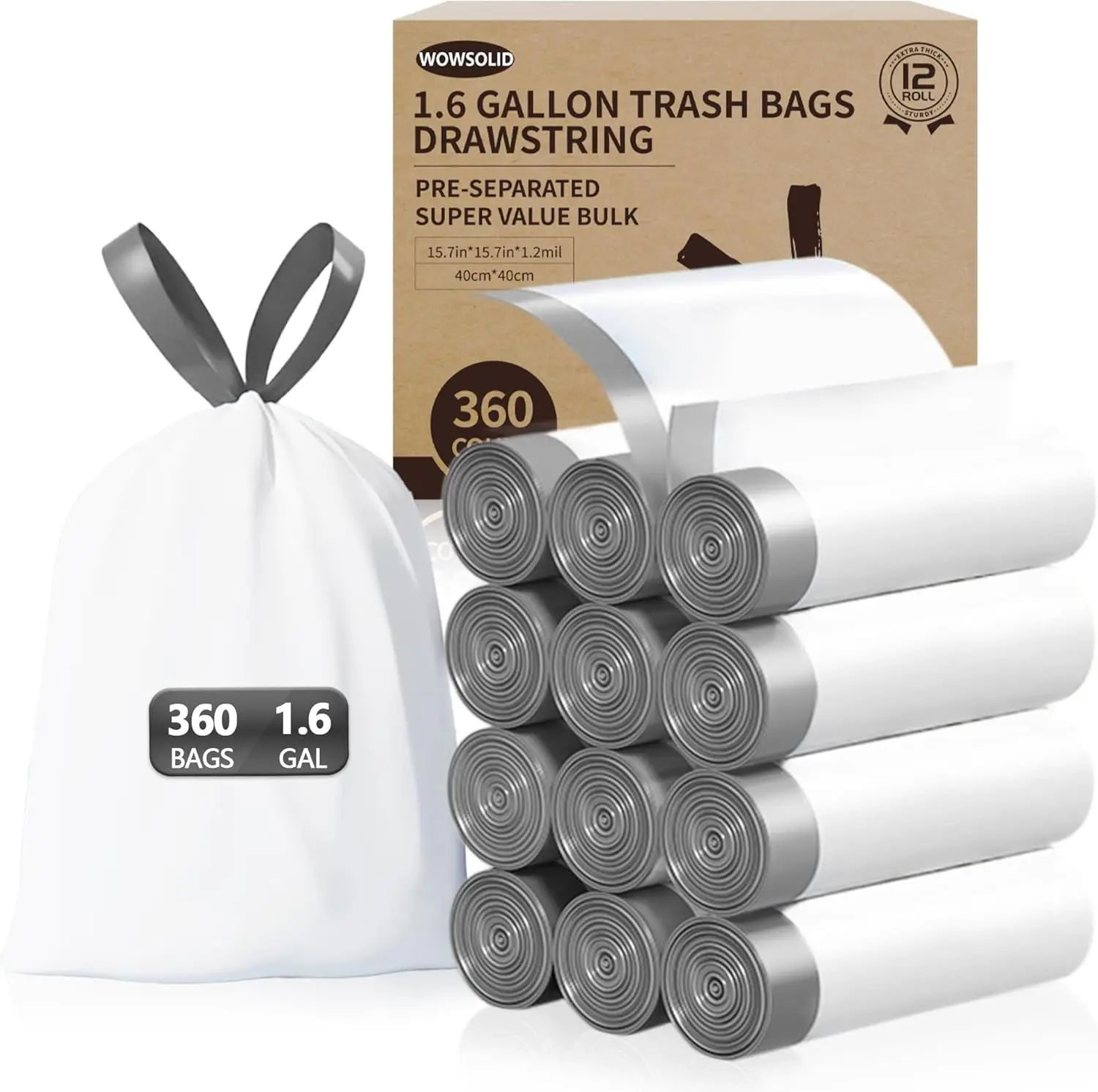 

360 Count 1.6 Gallon Mini Drawstring Trash Bags, 1.2 Mil Thick Small Garbage Bags for Bathroom Kitchen Bedroom Office