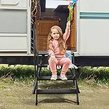 Foldable steps, aluminum portable 4-step camper steps, with handrails, adjustable height