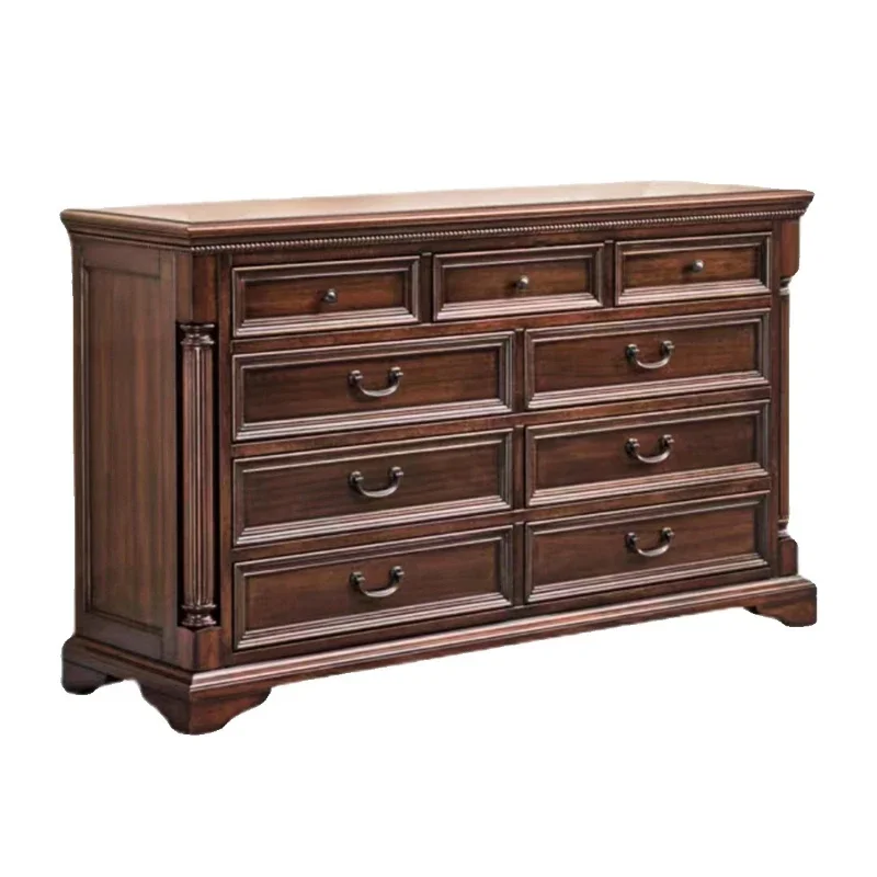 American black walnut nine-chest cabinet, all solid wood neoclassical simple living room locker, bedroom furniture retro