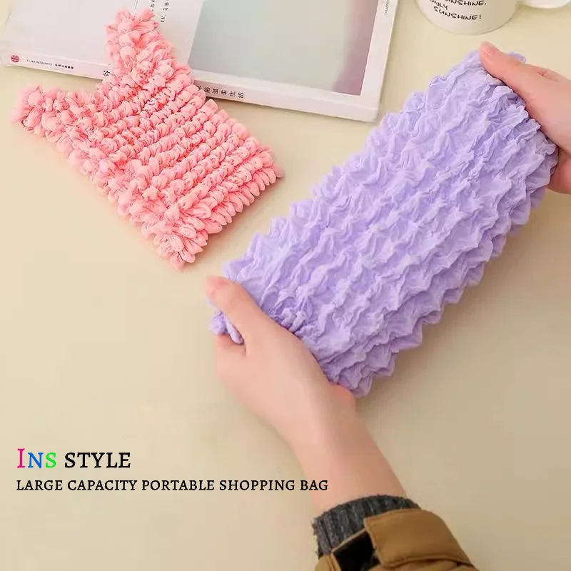 حقيبة تسوق سحرية مرنة قابلة للطي بسعة كبيرة وقابلة للتمدد للنساء حقيبة بقالة محمولة تحمل 3 كجم للسفر والشاطئ