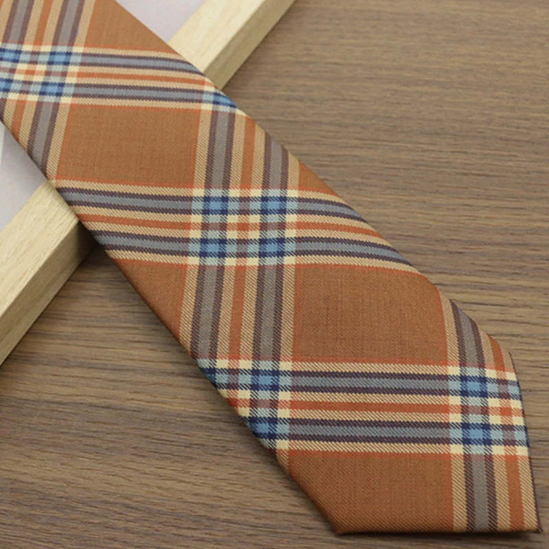 7CM Width High Quality Wool Neckties For Men Gentleman Handmade Skinny Grey Plaid Neck Ties Casual Brown Cravat Accessories Gift