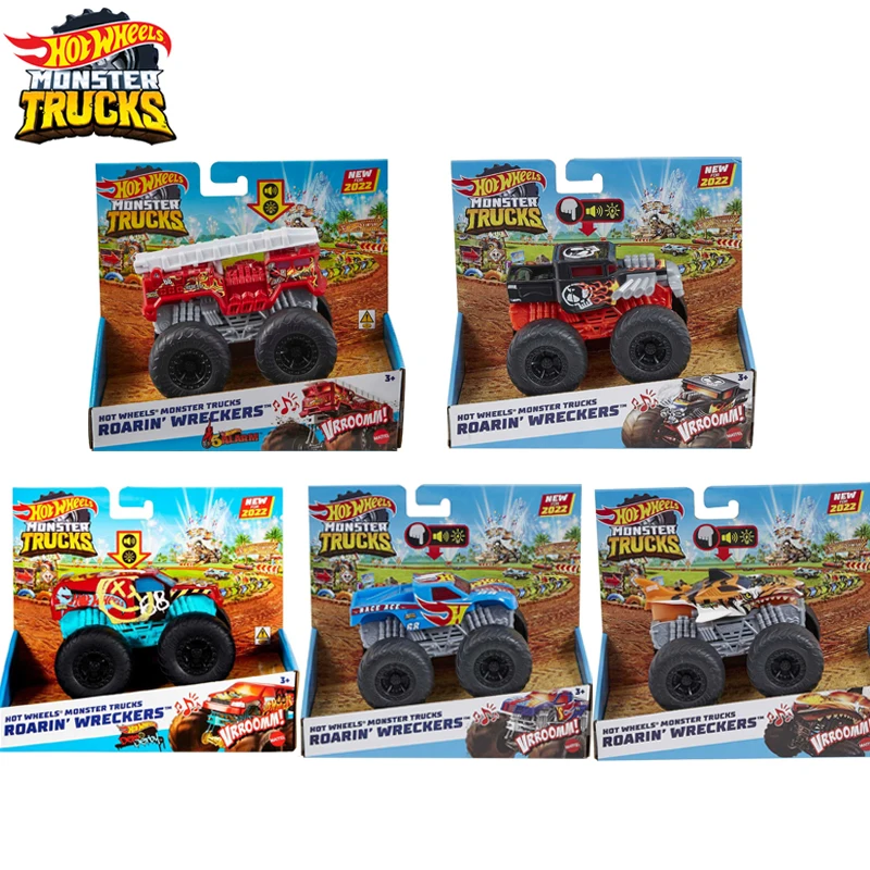 

Original Hot Wheels Monster Trucks Roarin’ Wreckers 1:43 Scale Truck Sound & Light Series Boys Car Toy Model Children's Gifts