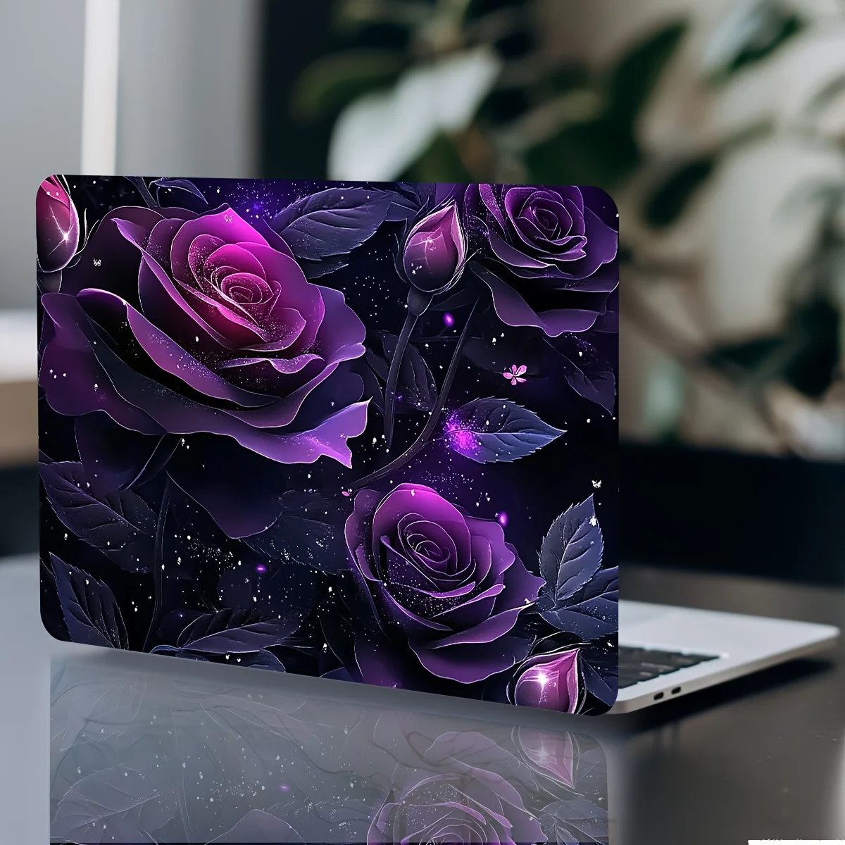 2-Pack Purple Rose Pattern Laptop Art Decal Case, Universal Netbook Skin Sticker Non-Repeatable Make Tian's Laptop Skin Sticker