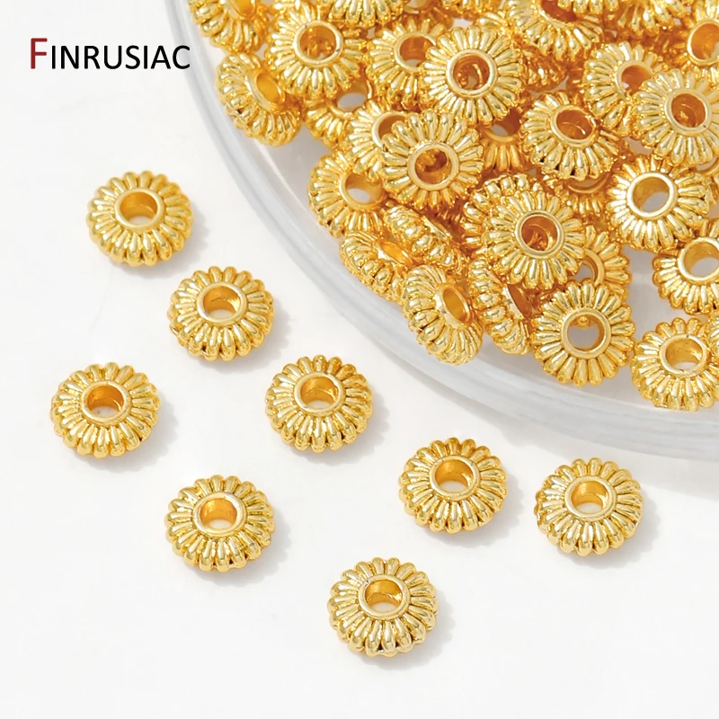 14K مطلية بالذهب النحاس مخطط شقة خزر عازل ، فواصل للخرز ، فضفاض الخرز سوار ذاتي الصنع قلادة صنع الملحقات