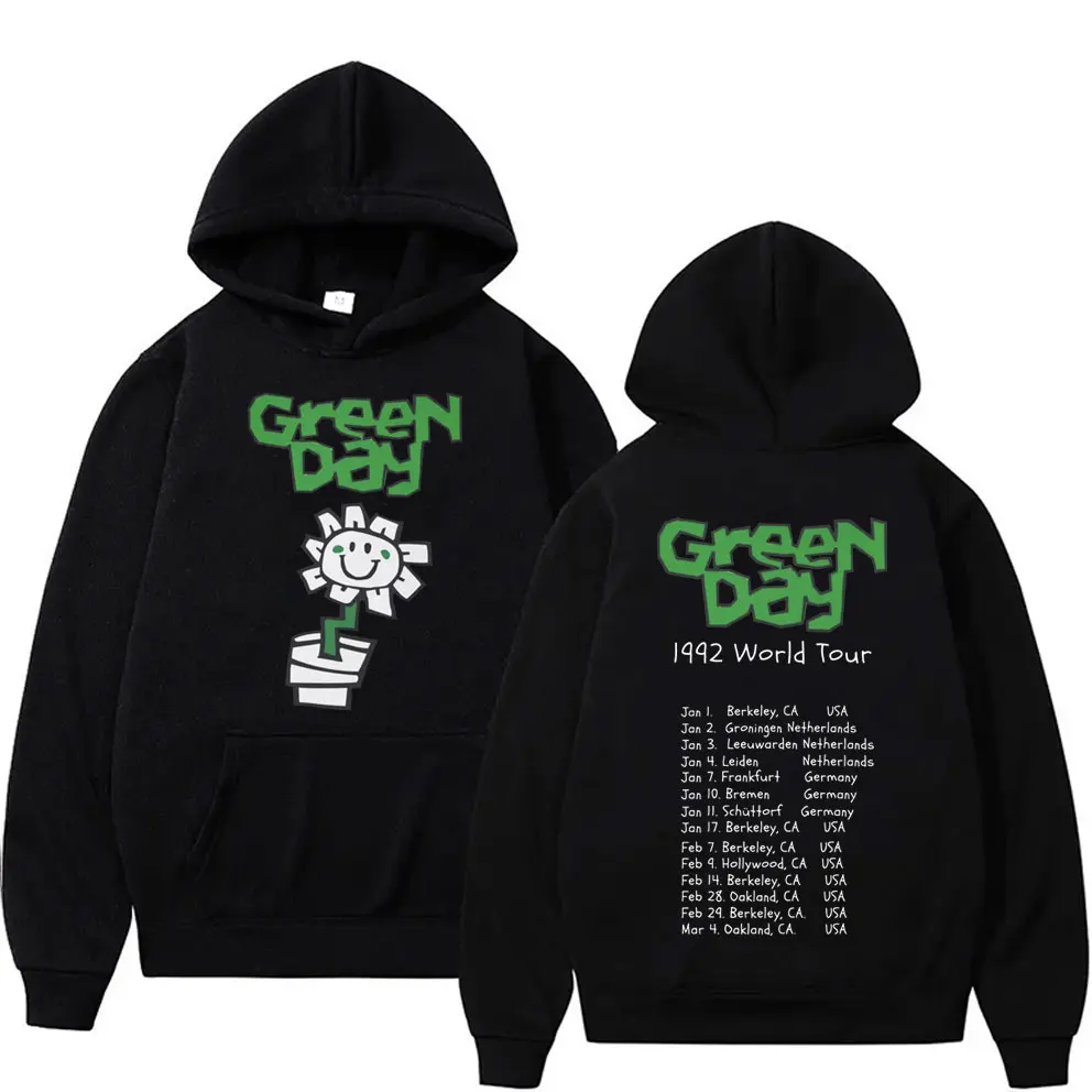 

Punk Band Green Day 1992 World Tour Graphic Hoodie Men Women Vintage Gothic Rock Sweatshirt Male Fleece Casual Oversized Hoodies