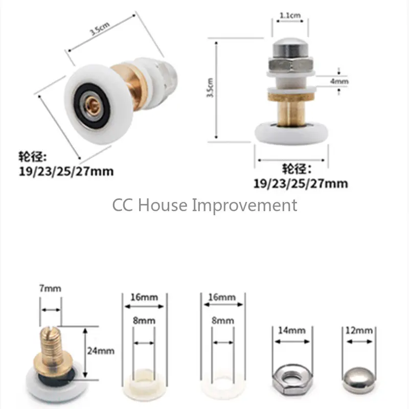 8 PCS 20/23/25/27mm Diameter Shower Glass Sliding Door Hanging Wheel Roller Bathroom Sliding Cabinet Eccentric Pulleys