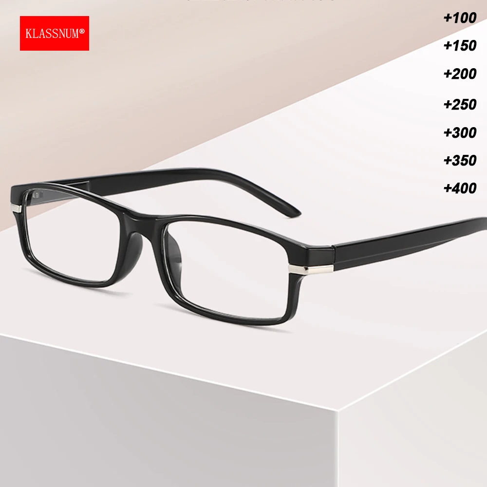 KLASSNUM Black Frame Reading Glasses Men Ultralight Magnifier Clear Lens Presbyopic Glasses +1.0+1.5+2.0+2.5 Plus Reader Eyewear