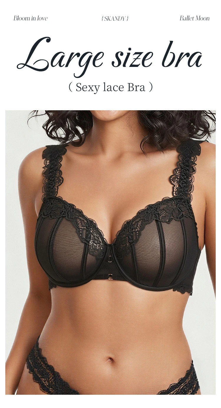 2026 Ultra Thin Mesh Bras Women Underwire Full Cup Size Lace Bra Unlined Minimizer Plus-size Bra Women's Intimates