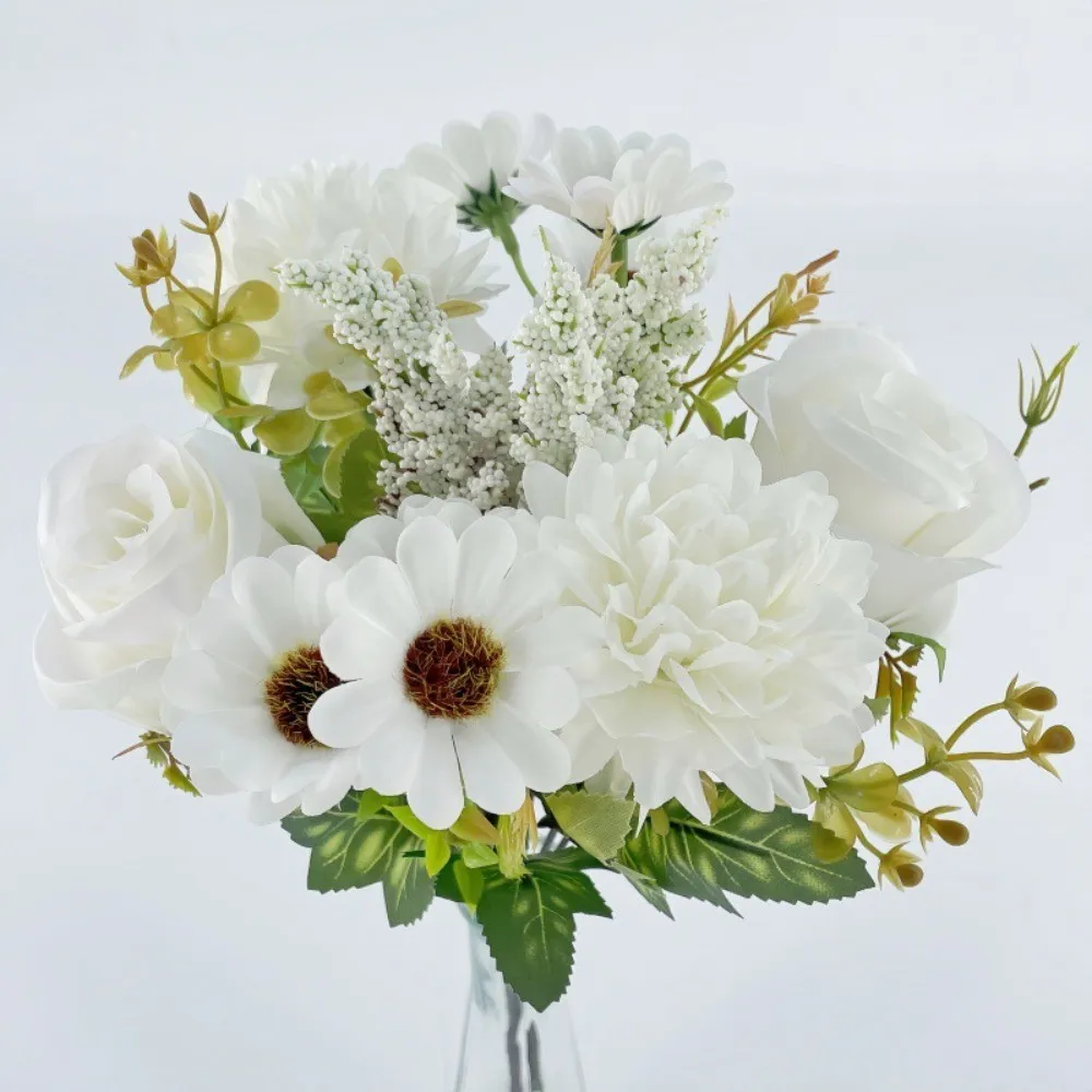 Künstlicher Rosen-Chrysanthemenstrauß mit 7-Gabeln in Herbstfarbe – lebensechte Herbstblumen aus Seide für Heimdekoration, Hochzeit, Thanksgiving – Detail 5