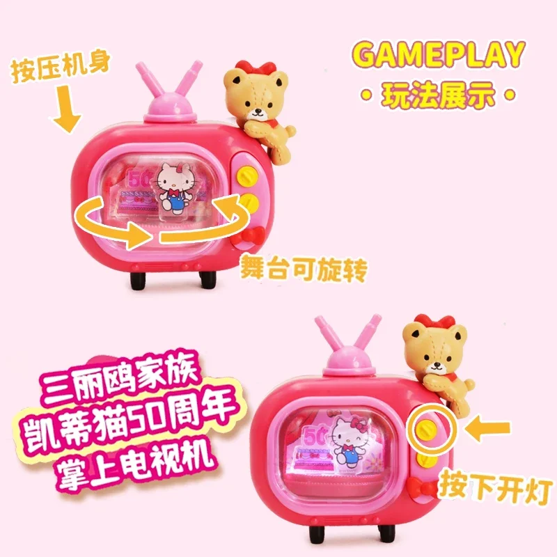 Sanrio família olá kitty 50th bolso tv melodia kuromi cinnamoroll pochacco presentes brinquedo modelo anime figuras coletar ornamentos