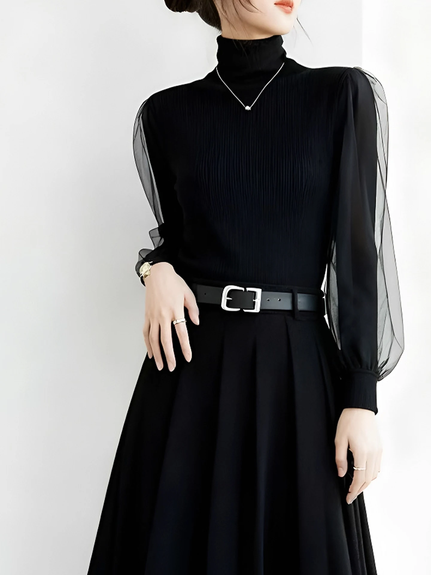 

Ele Knitted Long Sve Base irt Design Sensation Autumn Winter High Ne Regular Fit Camere Top for Busin Commute