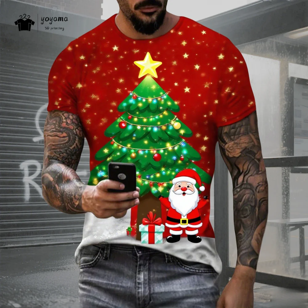 

Christmas Men's T-Shirt Summer Fashion Versatile Men's Top Trendy 3D Print Men Short Sleeve Tee Casual Christmas Men's Clothing