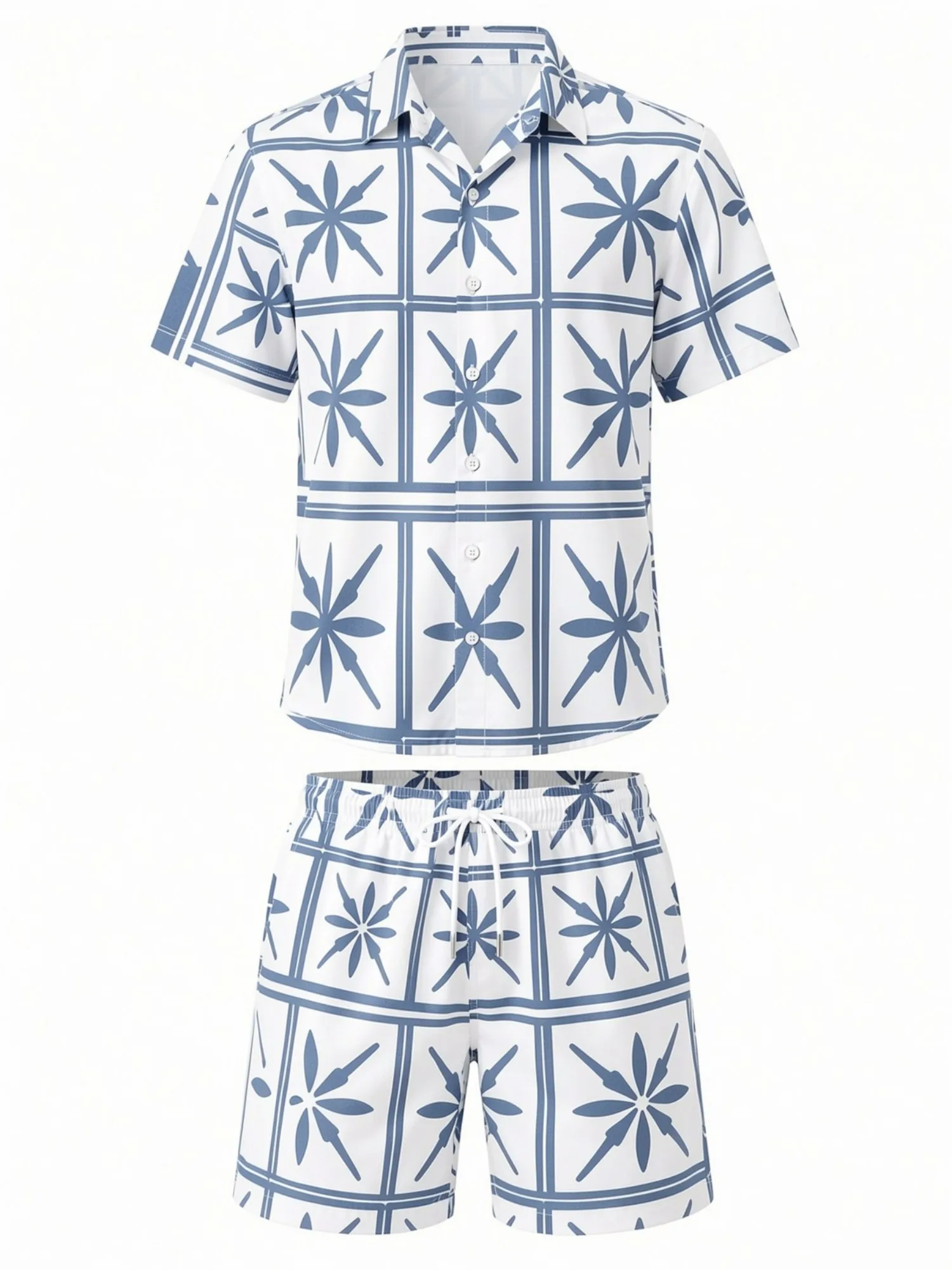 Mens Floral Short Sleeve Shirt and Drawstring Shorts Set Beach Vacation Casual Summer Two Piece Matching Beach Outfit Summerwear view 2