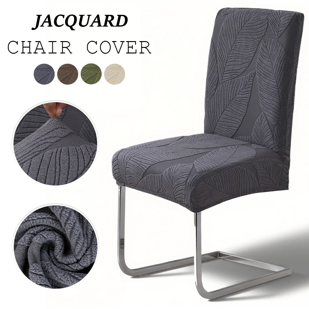 Leaf Pattern Jacquard Chair Cover Thick Elastic Fabric Dining Chair Case Easy Install Luxury Chair Slipcover Restaurant Hotel