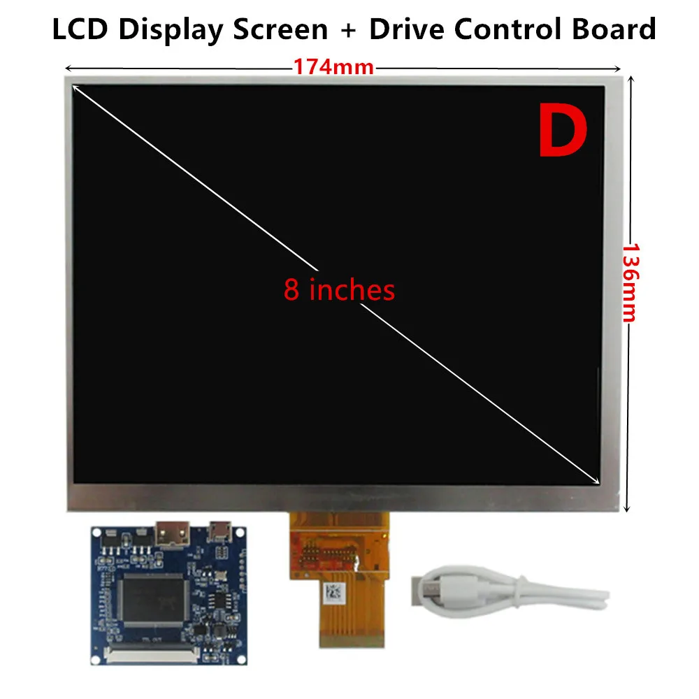 Imagem -05 - Universal Lcd Display Screen Driver Control Board Monitor Portátil Faça Você Mesmo Raspberry pi Banana pc pi Hj080ia01e 4:3 Ips 8