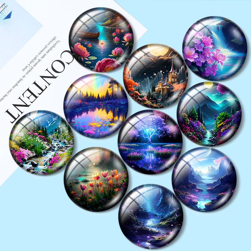 Landscape art painting for jewelry production 12mm/25mm/30mm Round photo glass cabochon demo flat backMaking findings