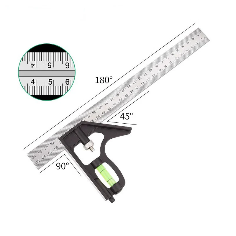 

Multifunctional Movable Square Ruler Calipers Stainless Steel 90° Right Angle Carpenter Measuring Gauging Tools Ruler DepthGauge