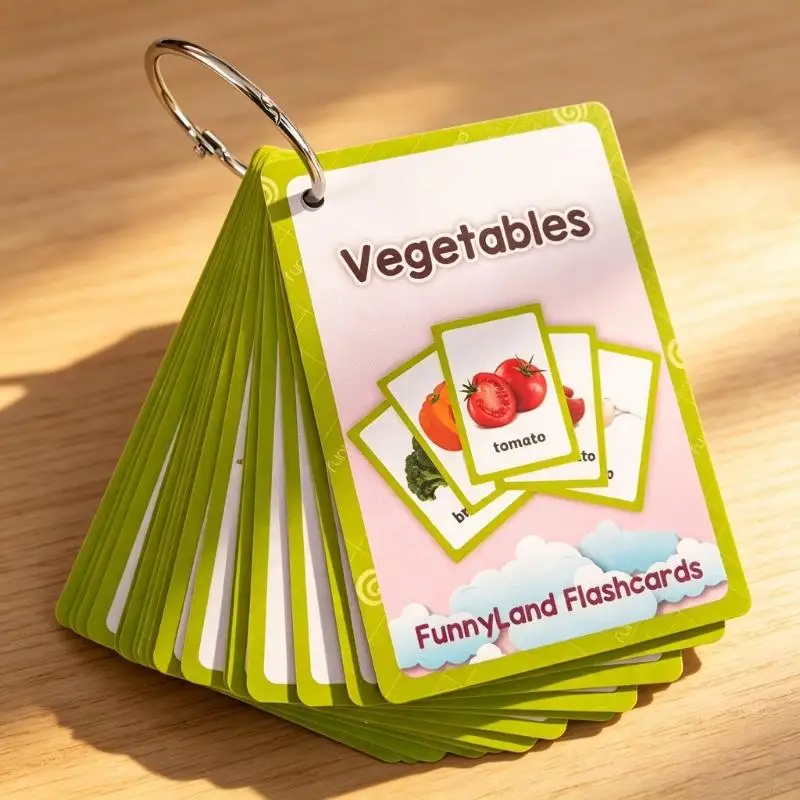 31BA Vegetable Word Picture Cards For English Learners 11X8CM Compact Size Vegetable Vocabulary Learning Cards For Classroom