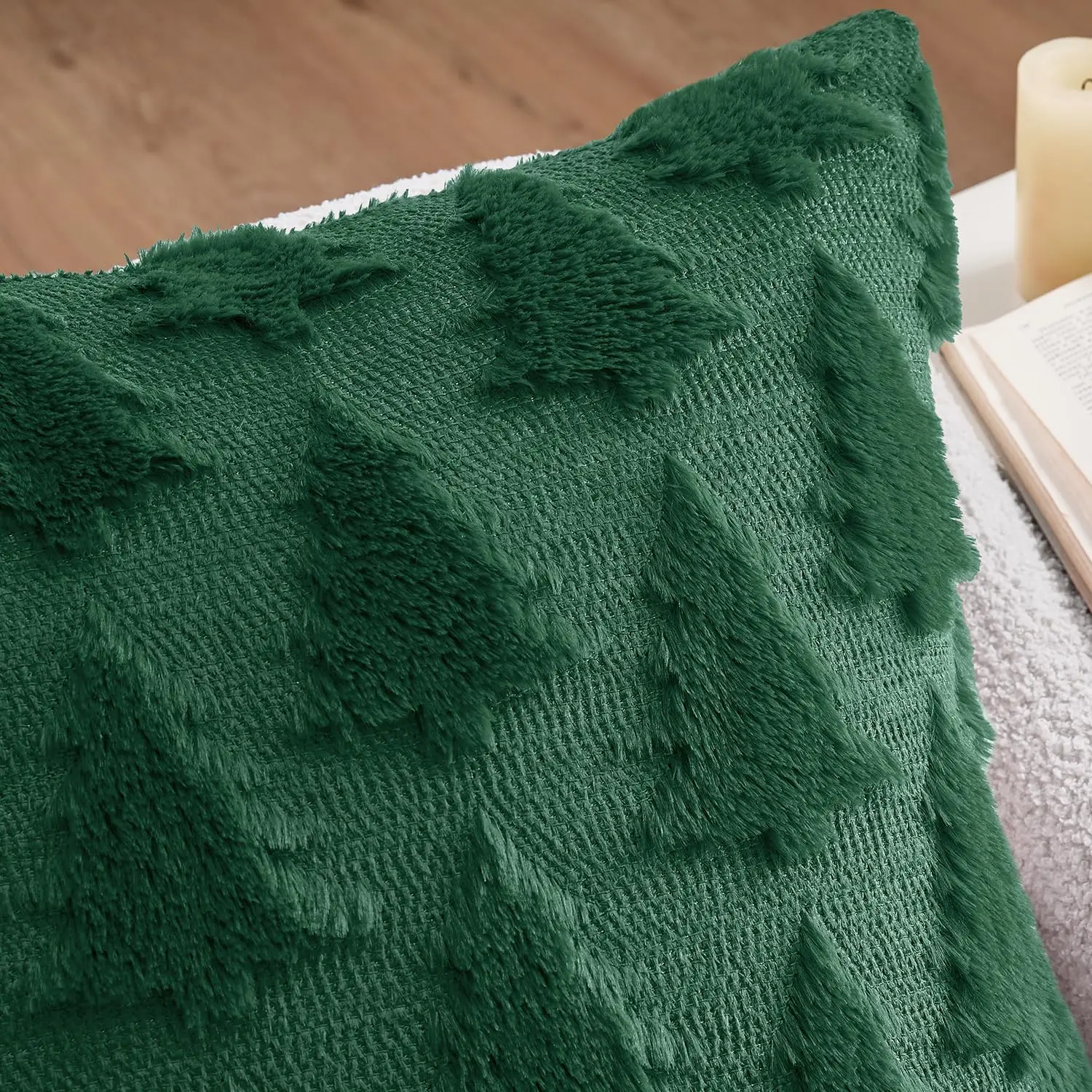 Christmas Throw Pillow Covers Set of 2 Xmas Tree 18x18 Pillow Covers Soft Plush Faux Wool Pillowcases Festival Winter Home Decor