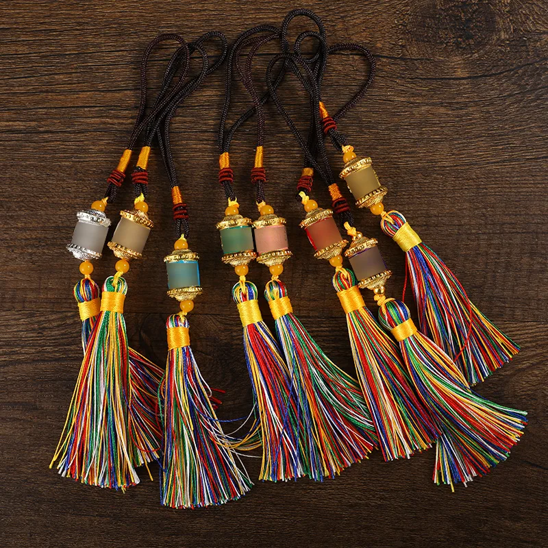 Car interior decoration pendant, car mounted rotating drum, colorful tassel pendant, multi color alloy version