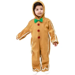 Xmas Gingerbread Man Kids Costume Cute Gingerbread Onesie Pajamas Kids Christmas Cosplay Party Novelty Clothing Holiday Gifts