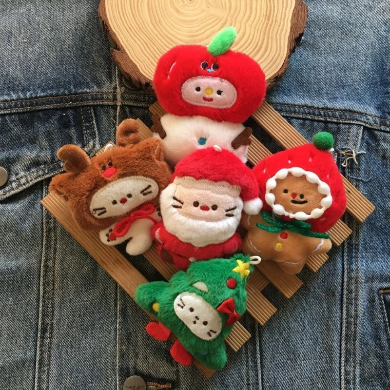 Christmas Plush Keychain Santa Claus Tree Apple Reindeer Bag Decore Charm Cute Plush Keyring Collection for Xmas Gifts