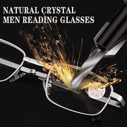 Square Anti-fog Anti-Scratch Crystal Reading Glasses For Men Presbyopic Eyewear With Glass Lenses Metal Hyperopia Eyeglasses+3.5